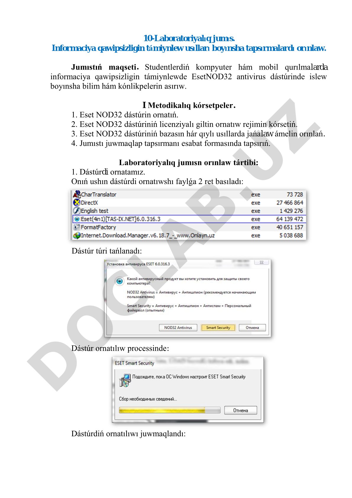 ESET NOD32 antivirus dástúri járdeminde informaciya qawipsizligin támiynlew