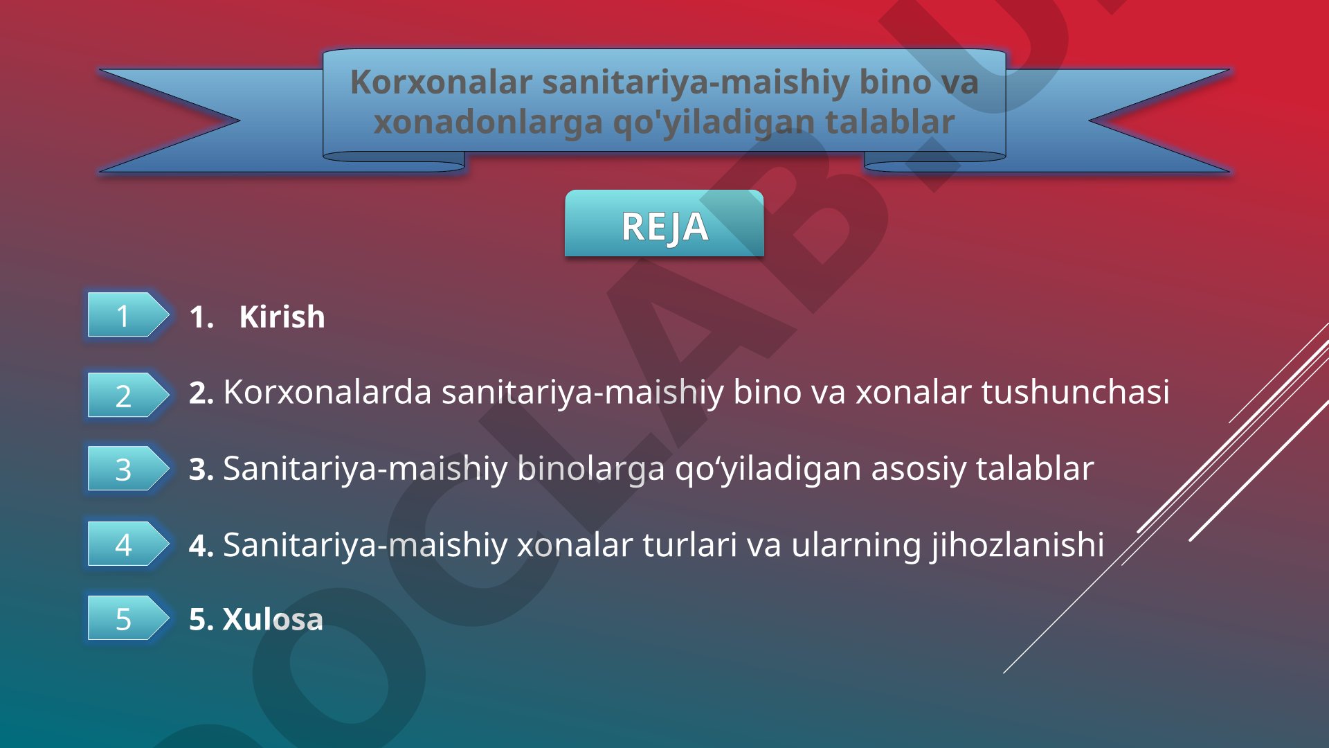 Korxonalar sanitariya-maishiy bino va xonadonlarga qo'yiladigan talablar