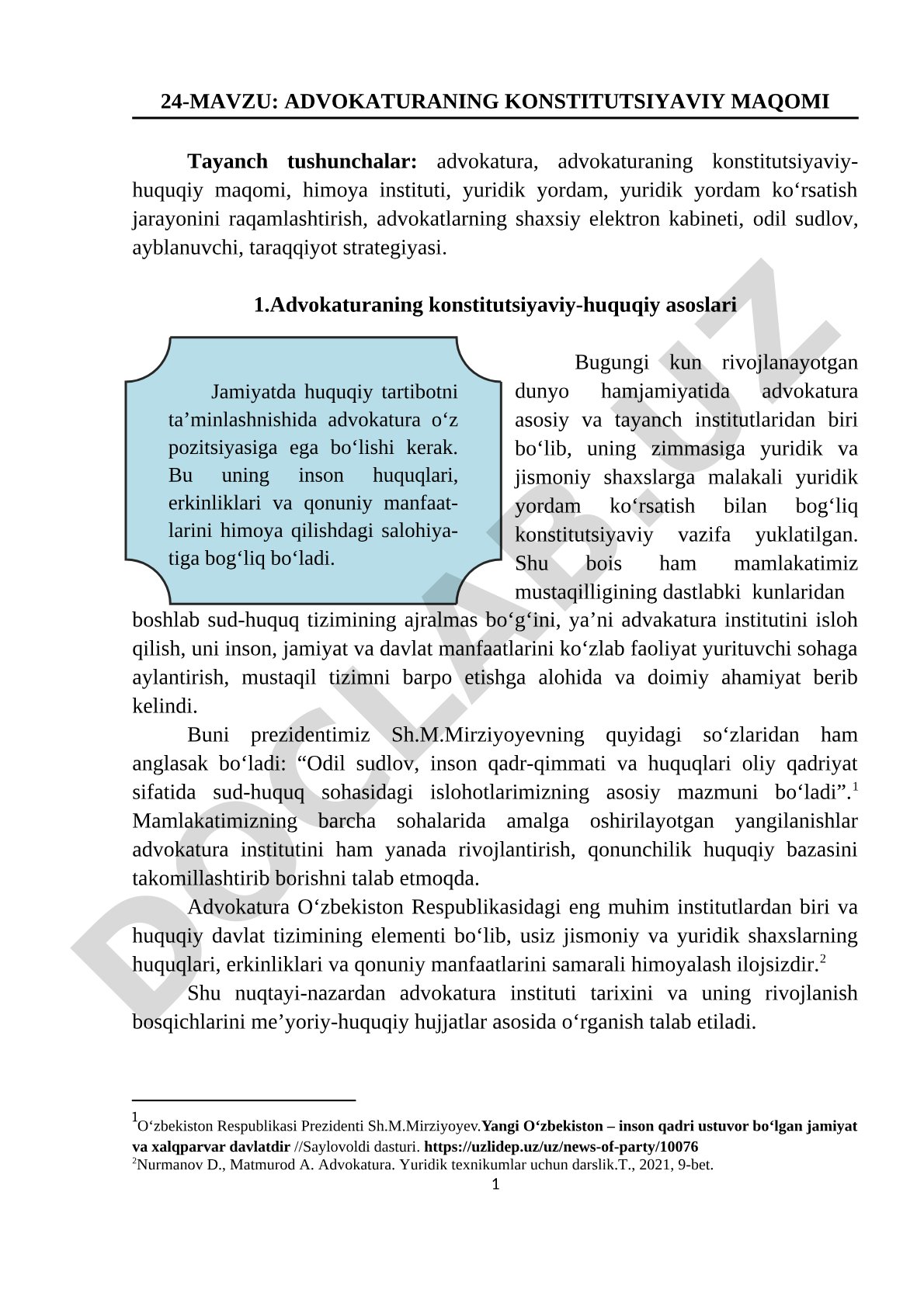 Advokaturaning konstitutsiyaviy maqomi