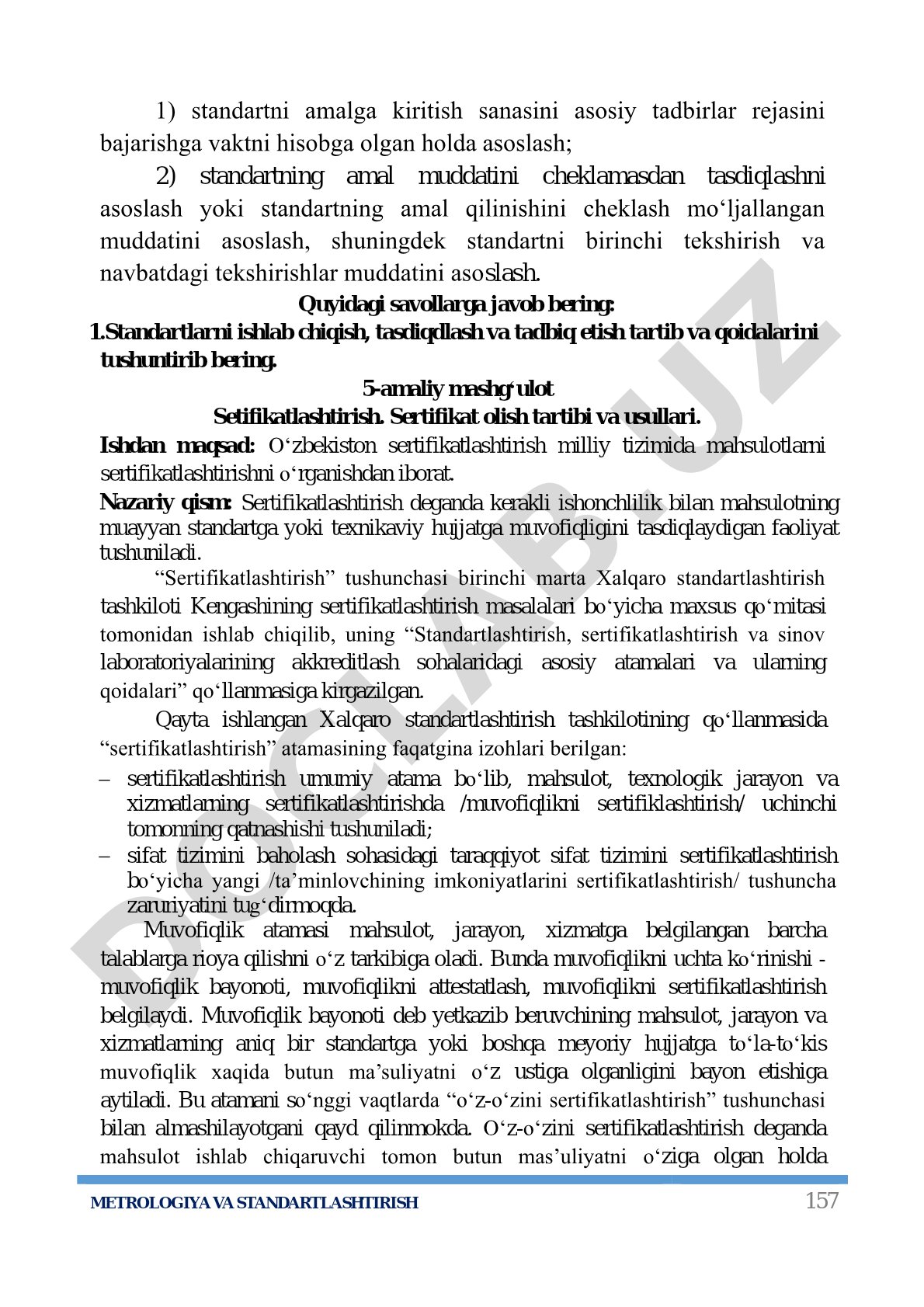 Metrologiya va standartlashtirish: sertifikatlashtirish tartibi va usullari