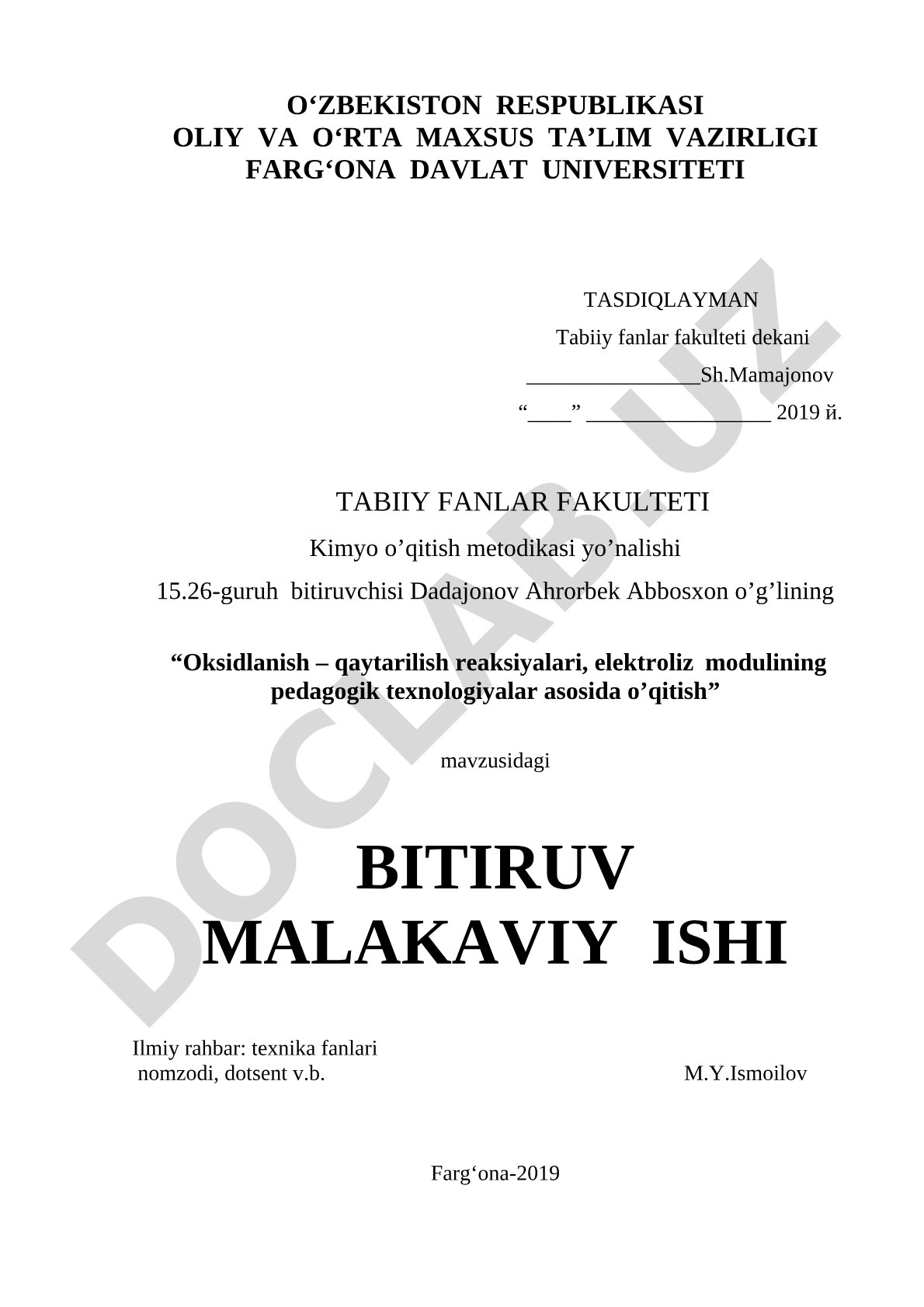 Oksidlanish – qaytarilish reaksiyalari, elektroliz modulining pedagogik texnologiyalar asosida o‘qitish