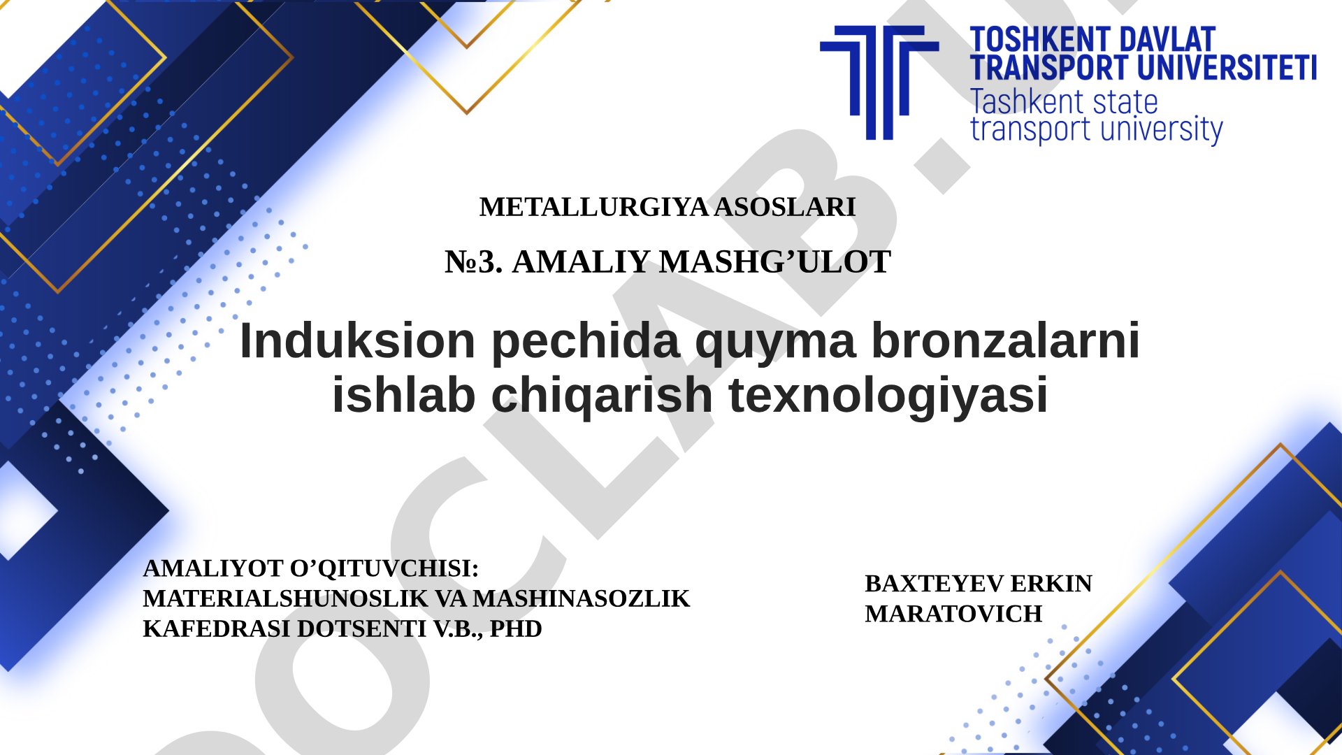 Induksion pechida quyma bronzalarni ishlab chiqarish texnologiyasi