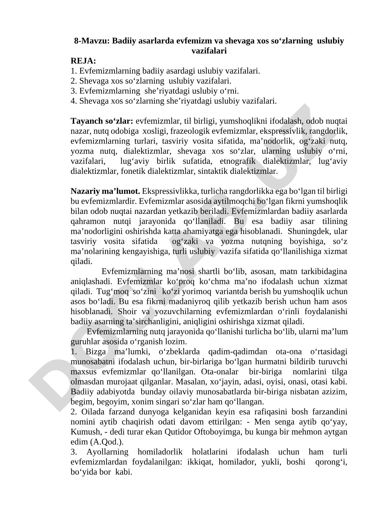 Badiiy asarlarda evfemizm va shevaga xos so‘zlarning uslubiy vazifalari