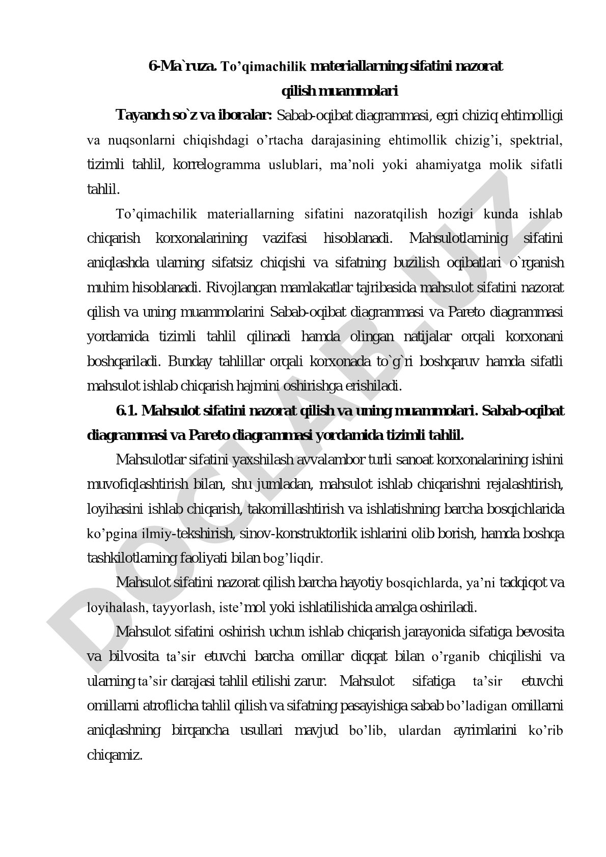 To’qimachilik materiallarning sifatini nazorat qilish muammolari