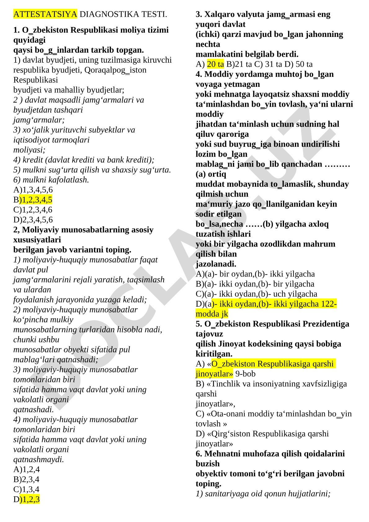 O'zbekiston Respublikasi moliya tizimi va moliyaviy munosabatlar