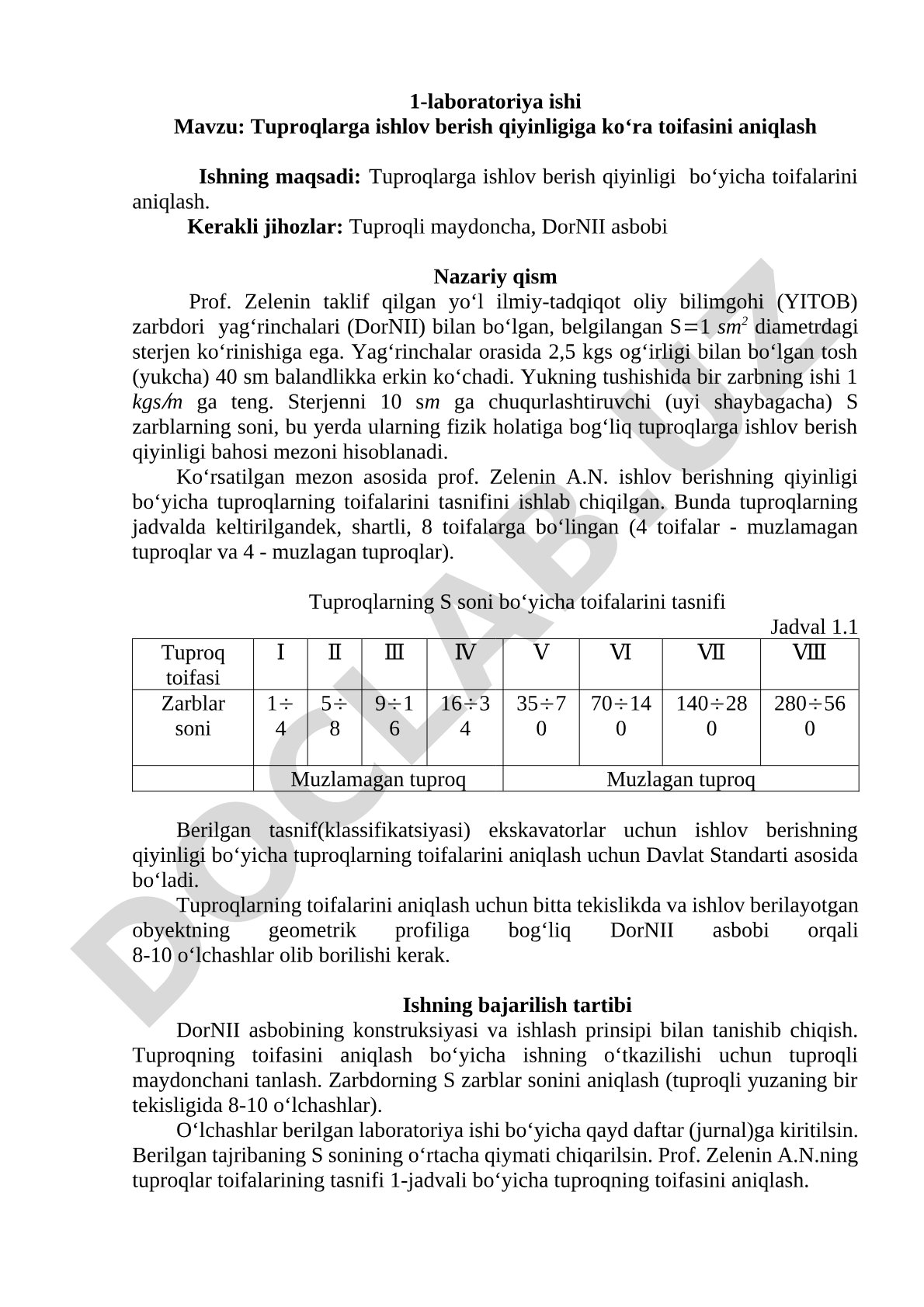 Tuproqlarga ishlov berish qiyinligiga ko'ra toifasini aniqlash
