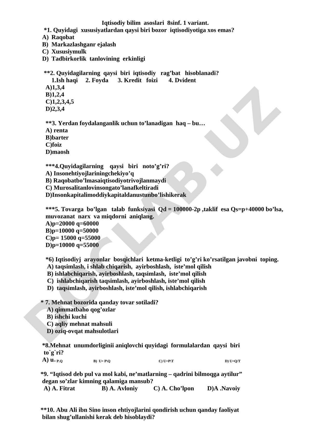 Iqtisodiy bilim asoslari 8sinf