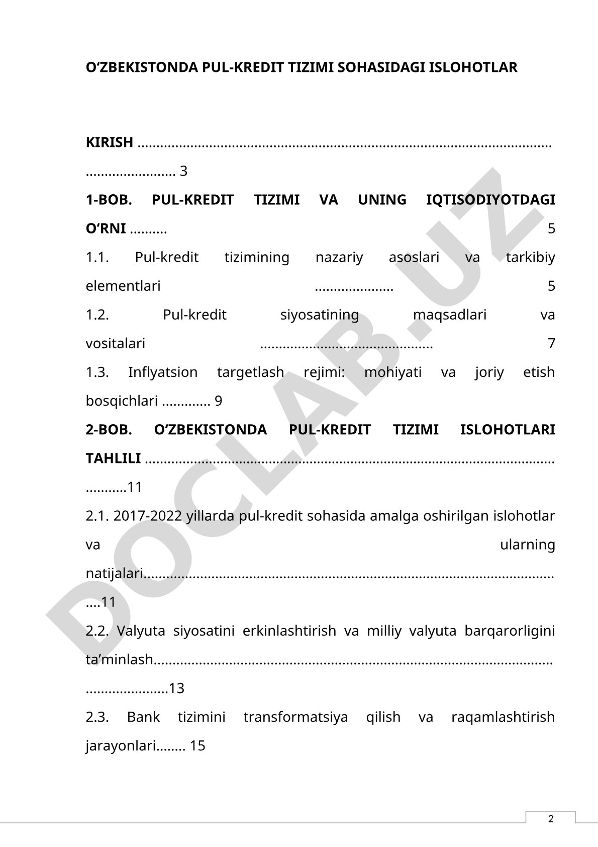 OʻZBEKISTONDA PUL-KREDIT TIZIMI SOHASIDAGI ISLOHOTLAR