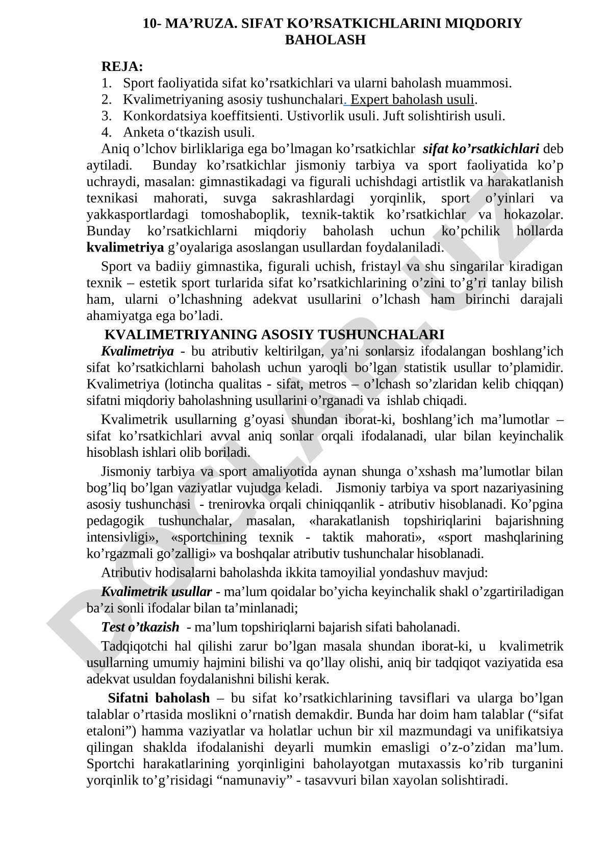 Sifat ko’rsatkichlarini miqdoriy baholash