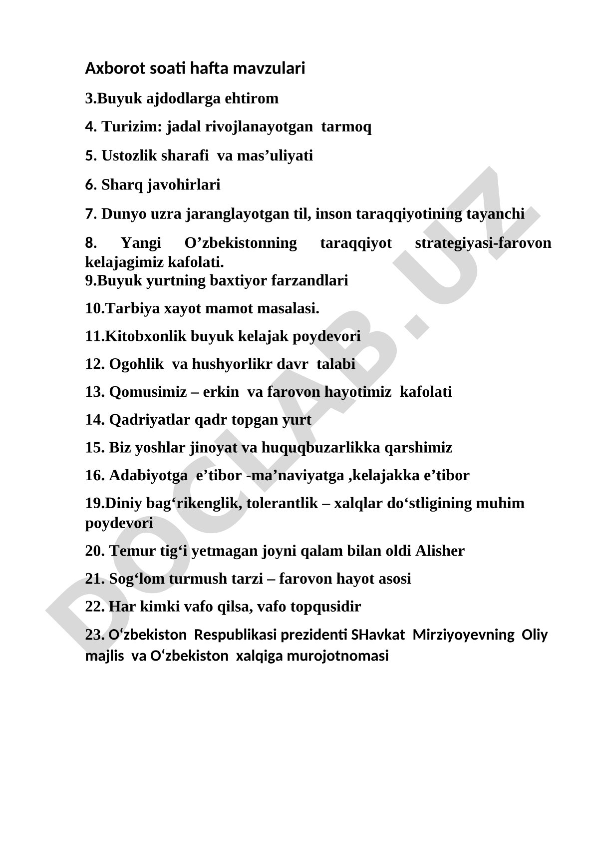Axborot soati hafta mavzulari