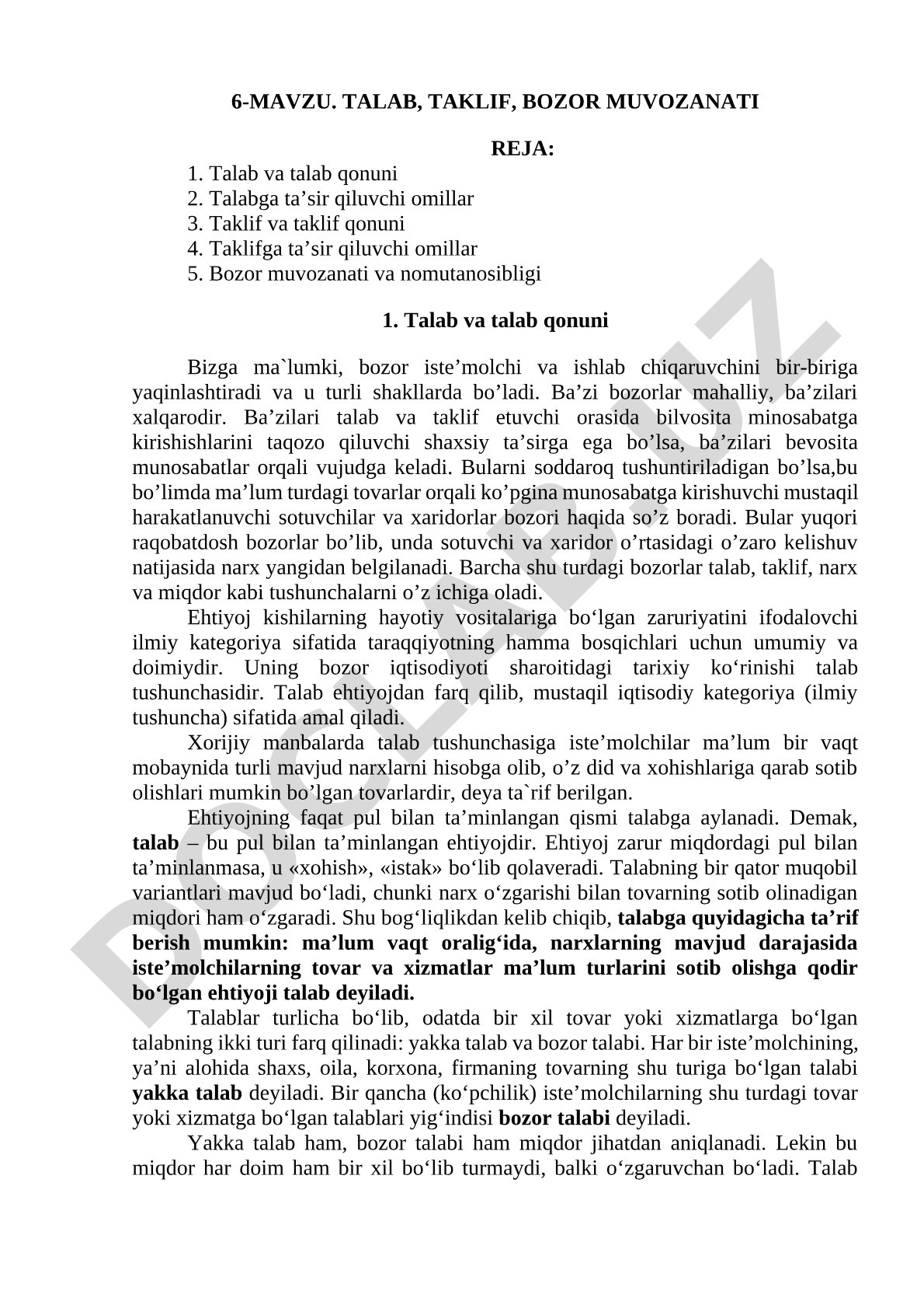 Talab, taklif, bozor muvozanati