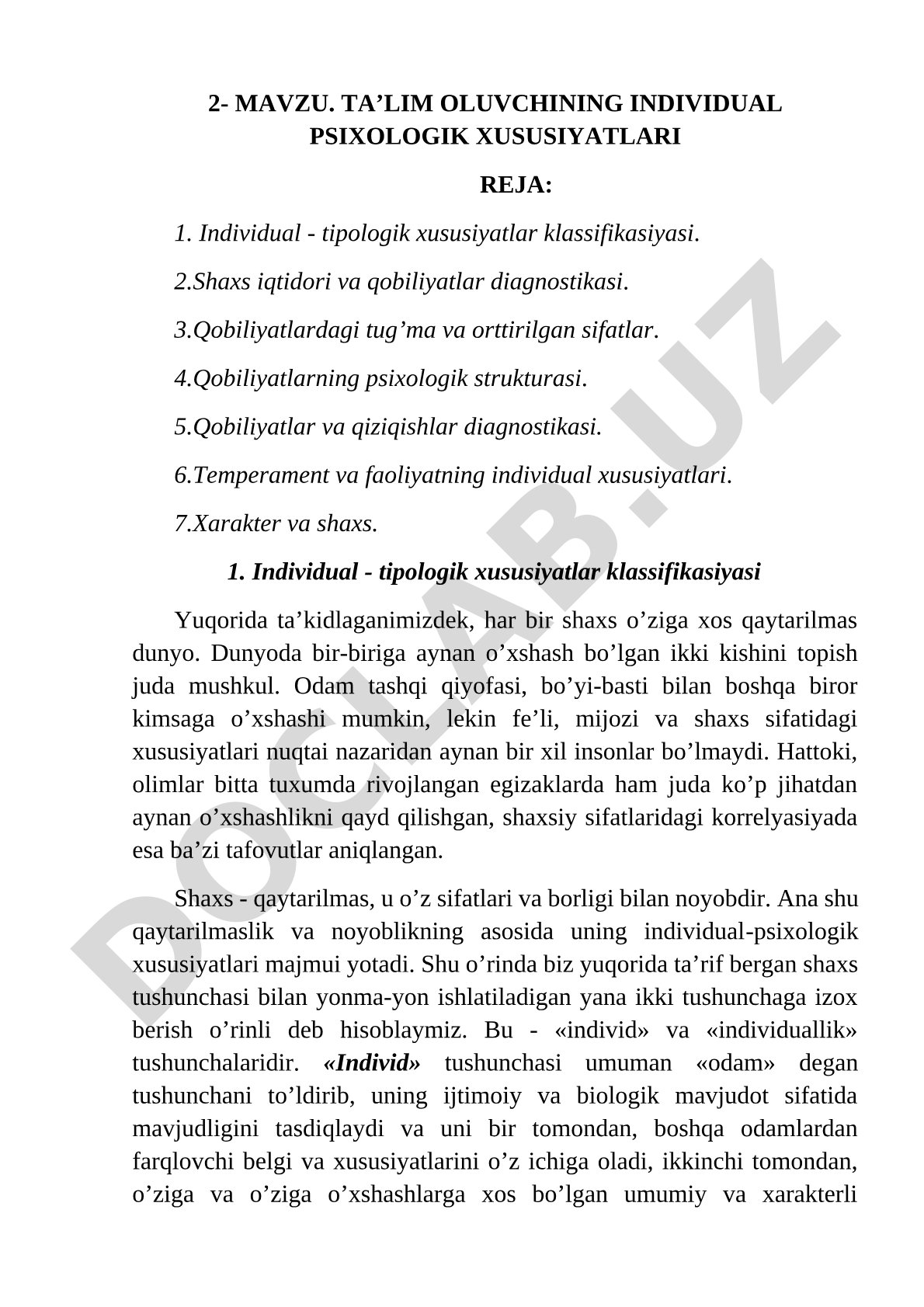 Ta’lim oluvchining individual psixologik xususiyatlari