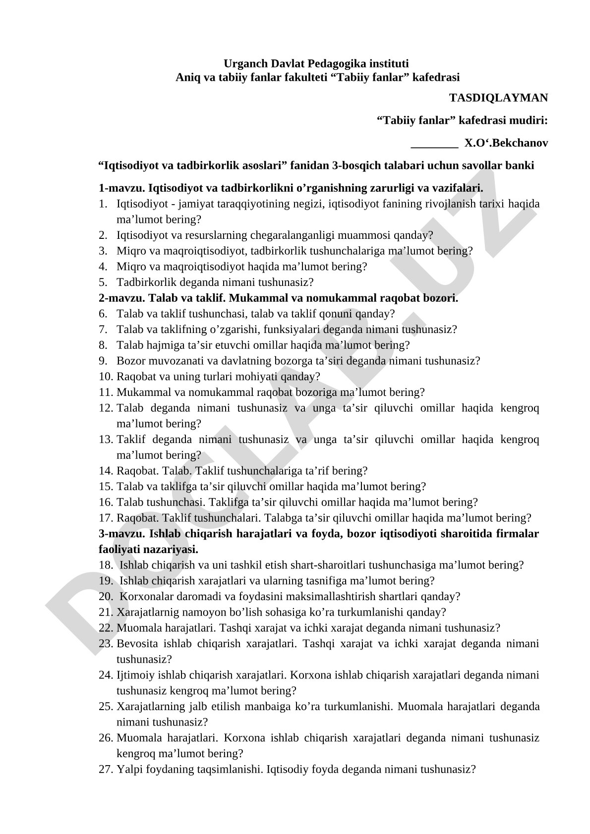 Iqtisodiyot va tadbirkorlik asoslari
