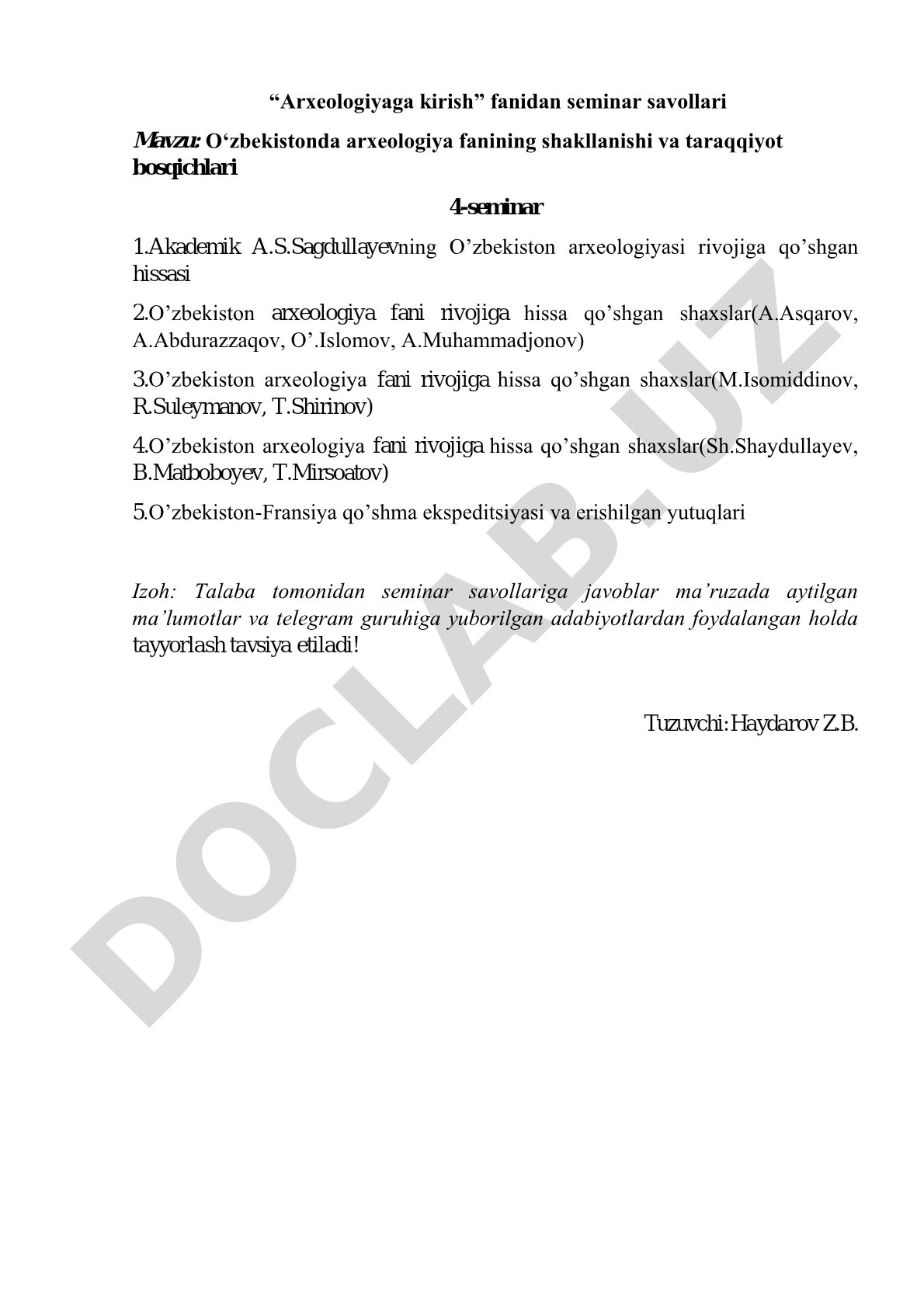 O‘zbekistonda arxeologiya fanining shakllanishi va taraqqiyot bosqichlari