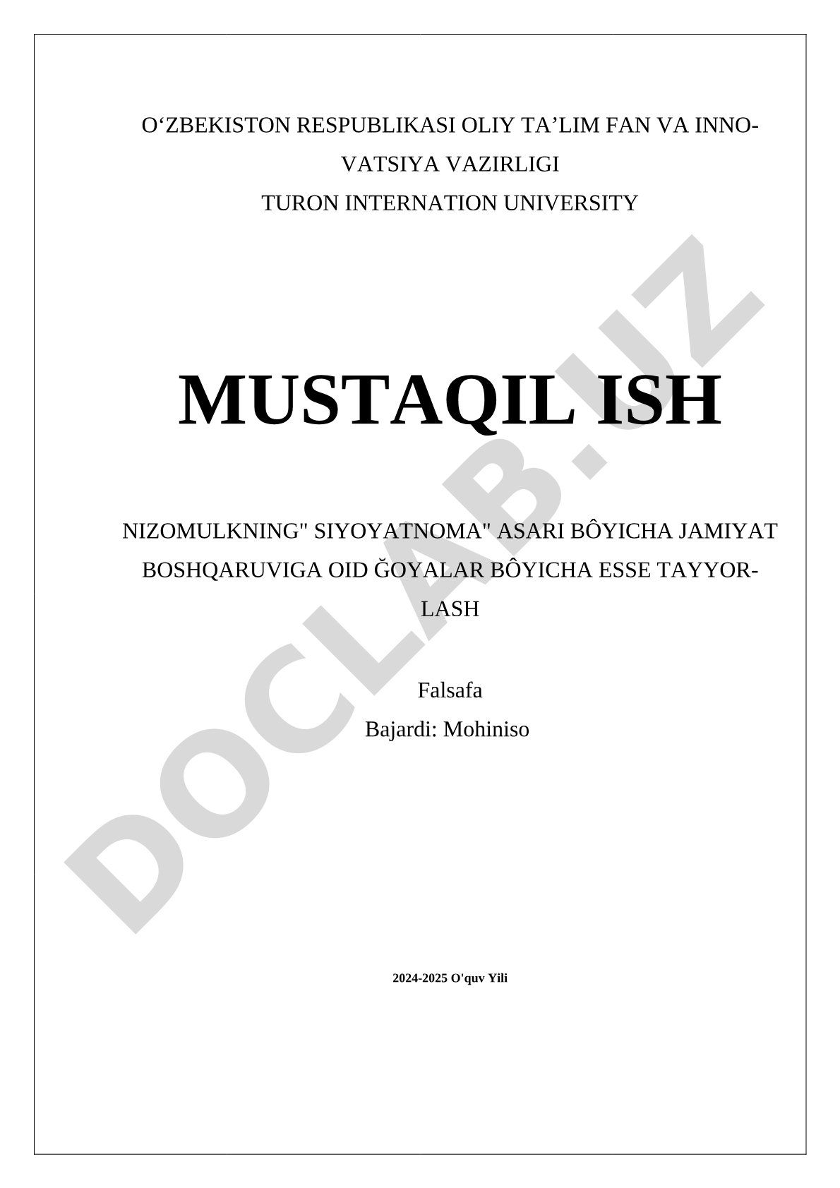 Nizomulmulkning 'Siyosatnoma' asarida jamiyat boshqaruvi g'oyalari