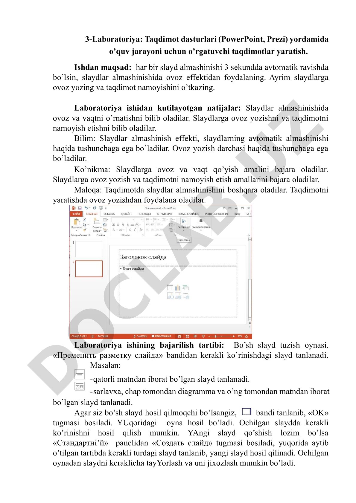 PowerPoint va Prezi yordamida o‘quv jarayoni uchun o‘rgatuvchi slaydlar yaratish