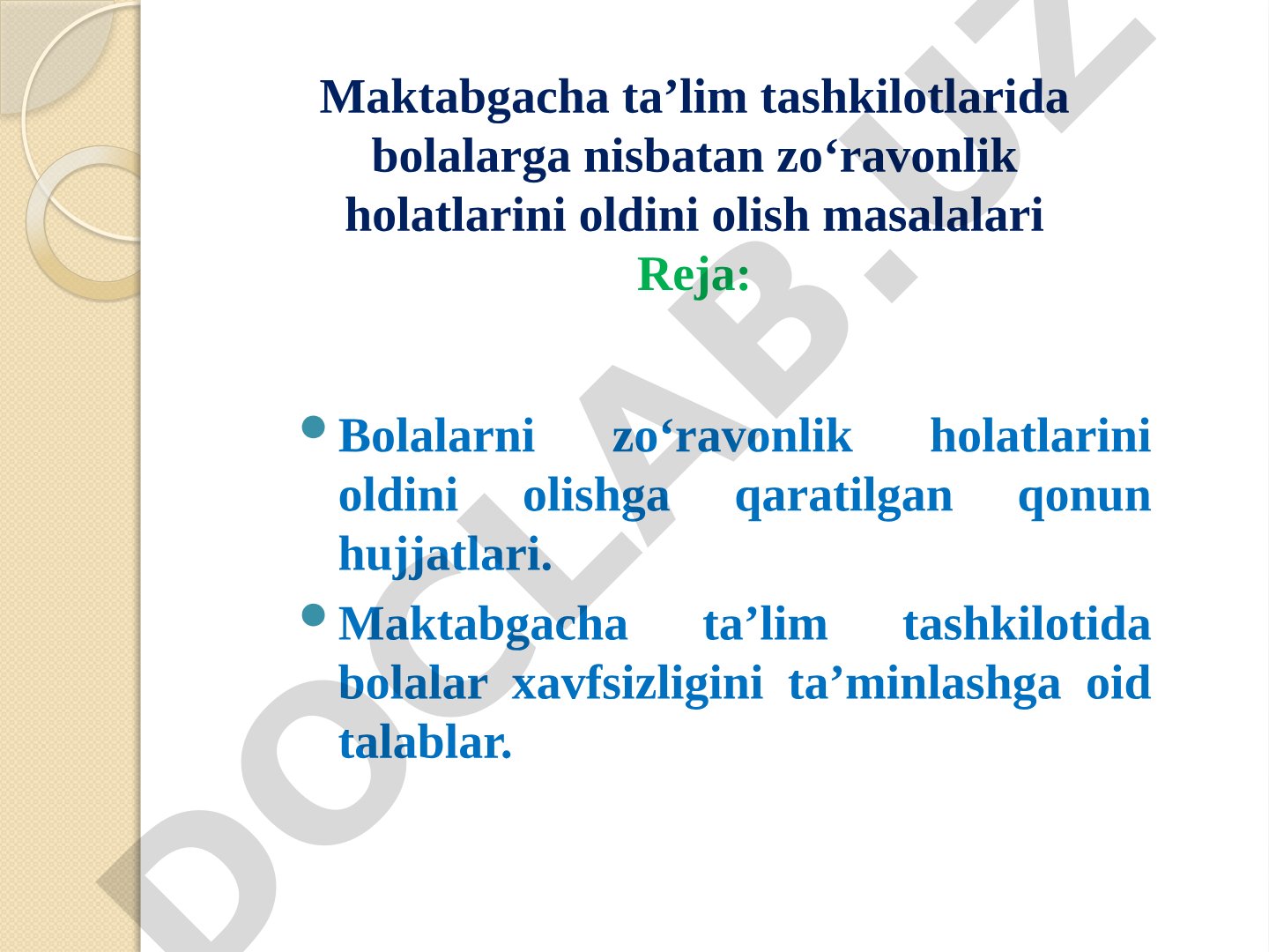 Maktabgacha ta'limda bolalarga nisbatan zo'ravonlikni oldini olish