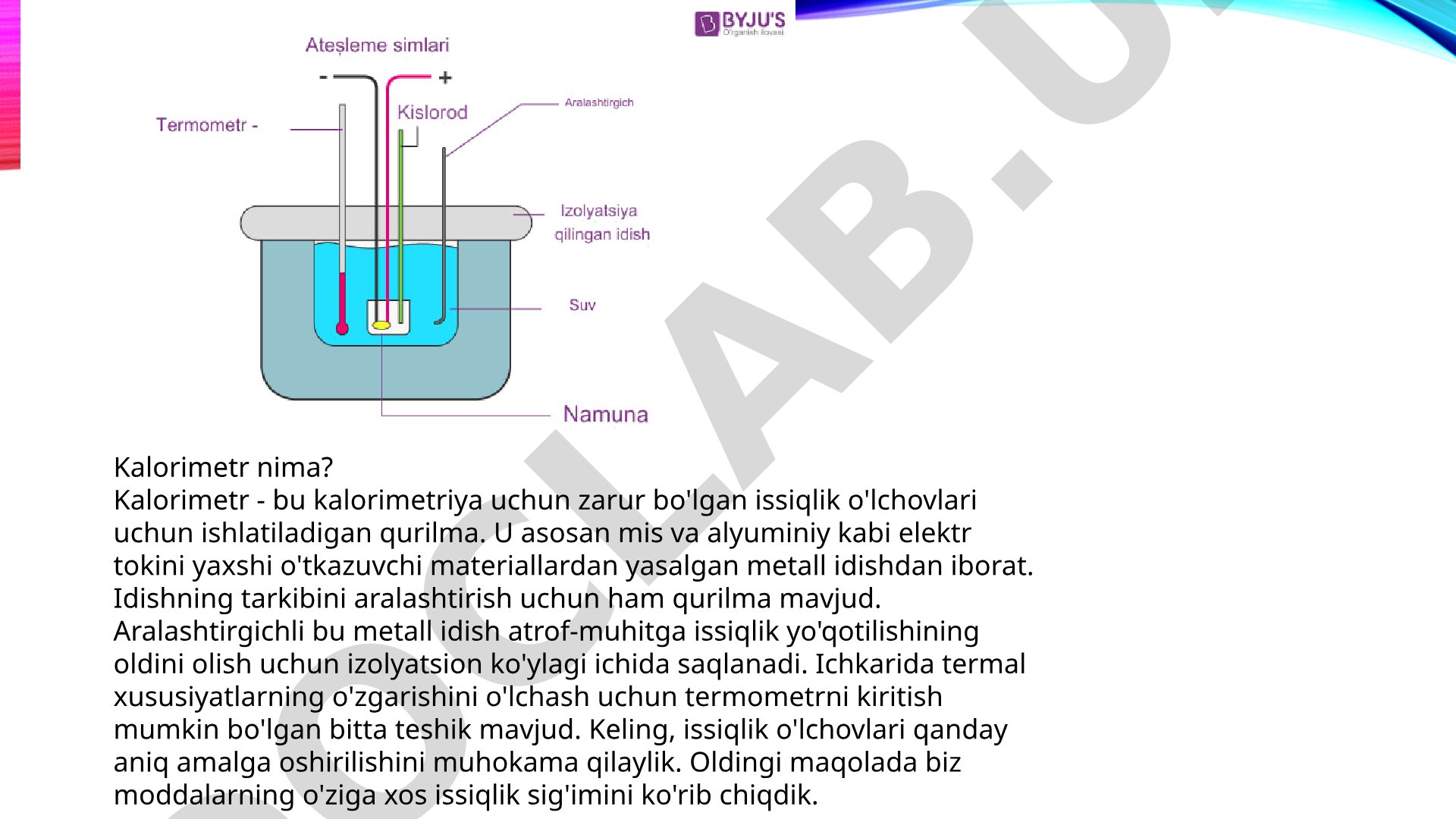 Kalorimetriya va kalorimetr haqida