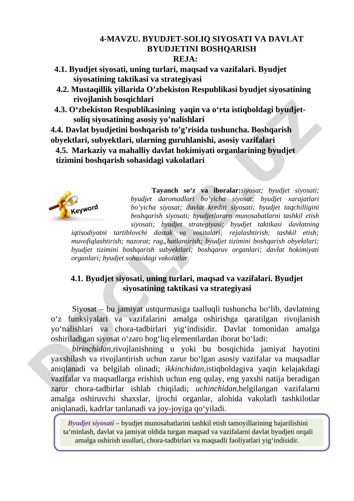 BYDJET-SOLIQ SIYOSATI VA DAVLAT BYDJETINI BOSHQARISH
