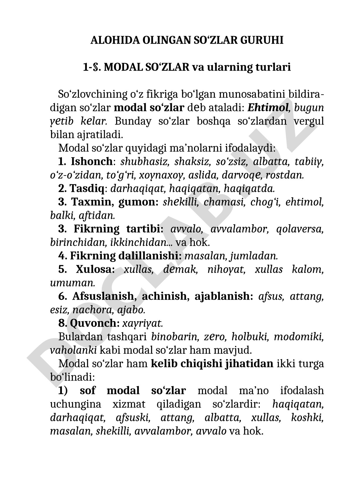 Modal so'zlar va ularning turlari