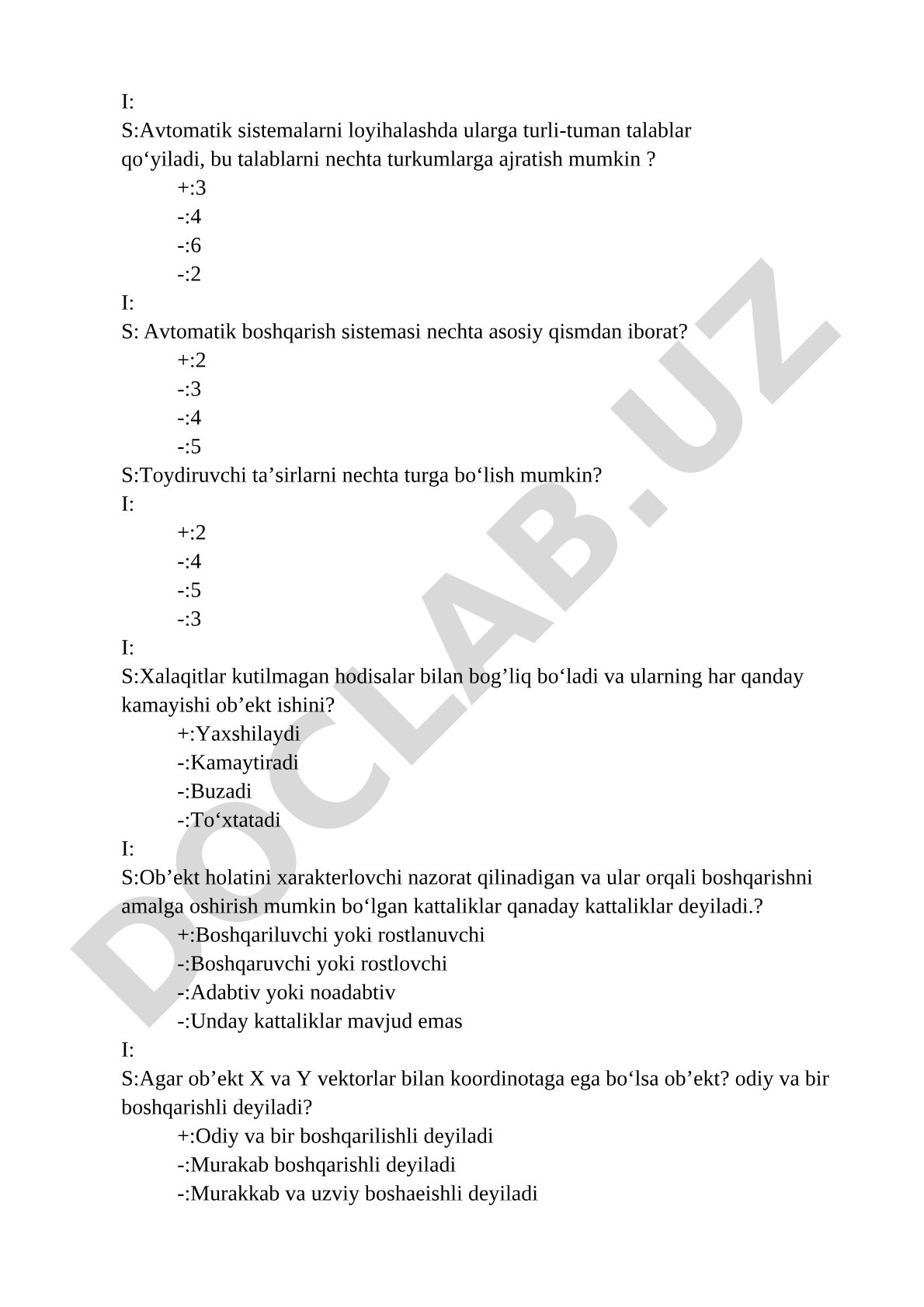 Avtomatik sistemalarni loyihalashda talablar va boshqarish turlari