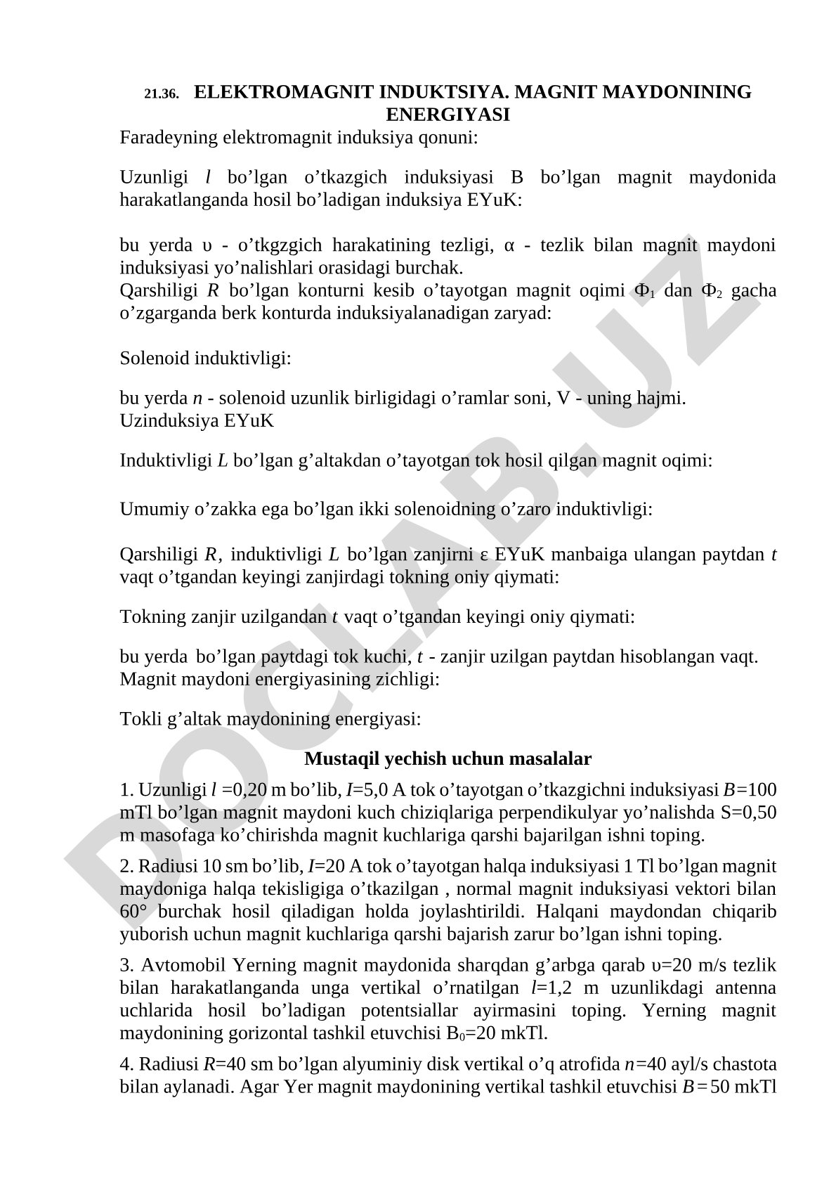 Elektromagnit induksiya va magnit maydonining energiyasi