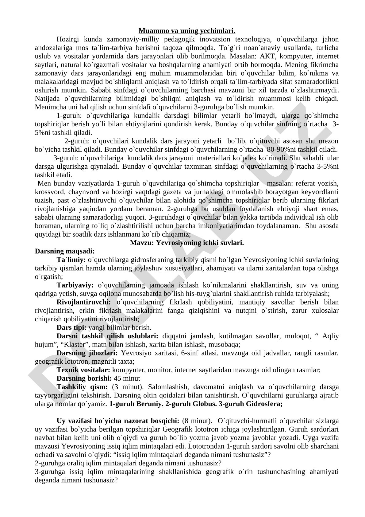Muammo va uning yechimlari