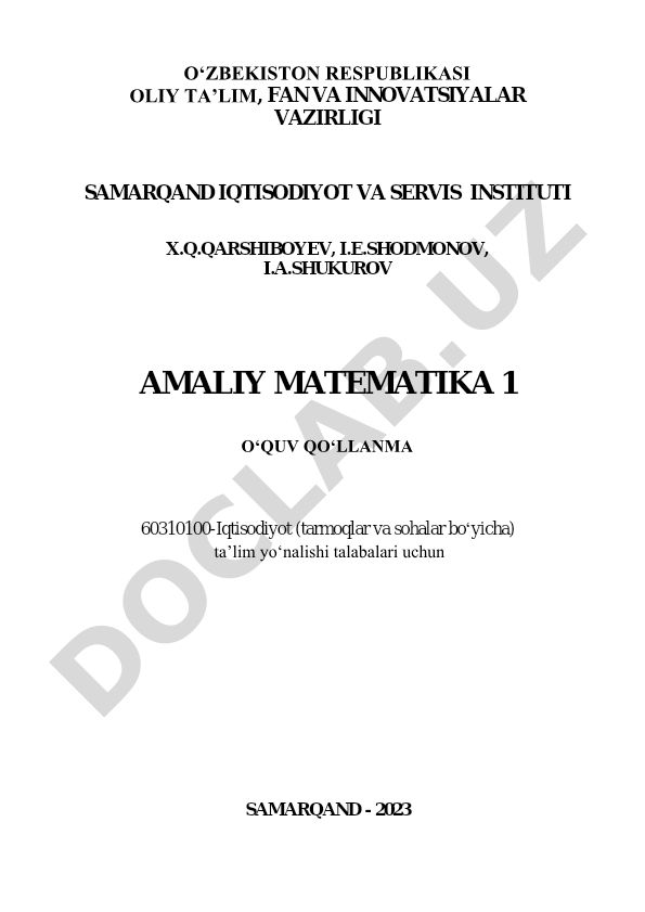 Amaliy matematika 1 o'quv qo'llanmasi