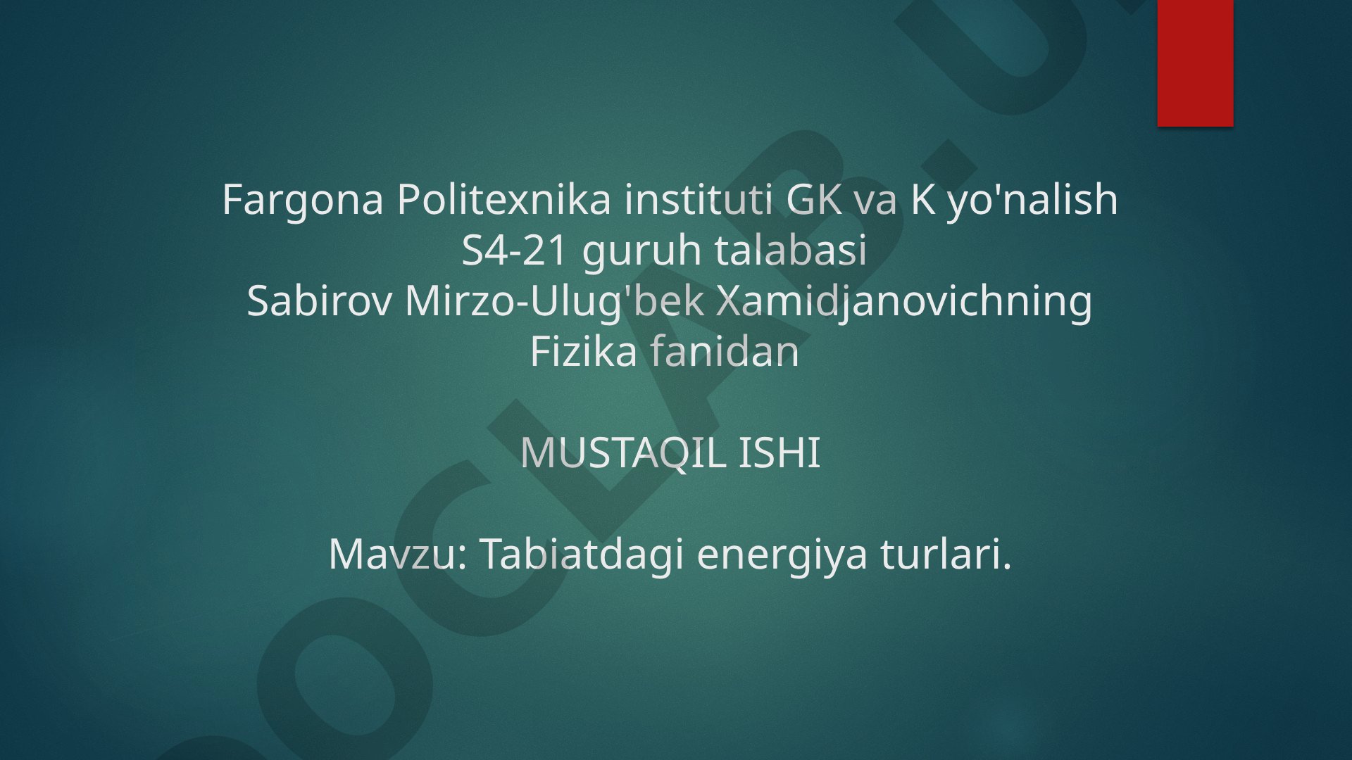 Tabiatdagi energiya turlari