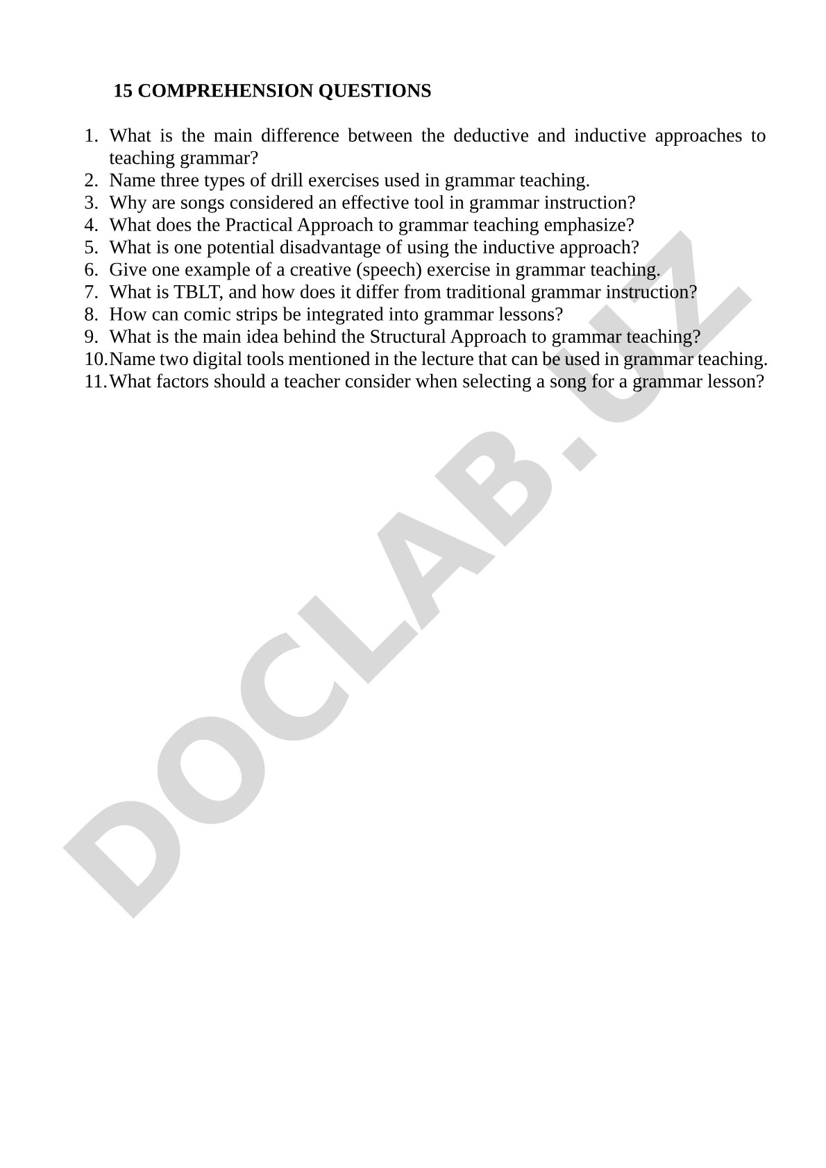 Comprehension Questions on Grammar Teaching Approaches