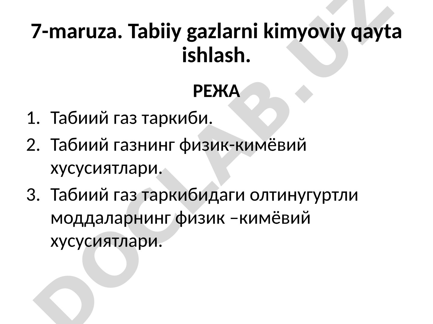 Tabiiy gazlarni kimyoviy qayta ishlash