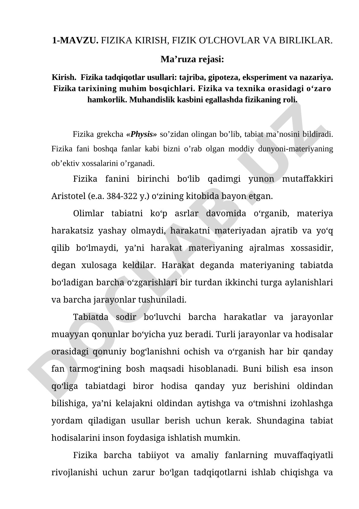 Fizika kirish, fizik o'lchovlar va birliklar