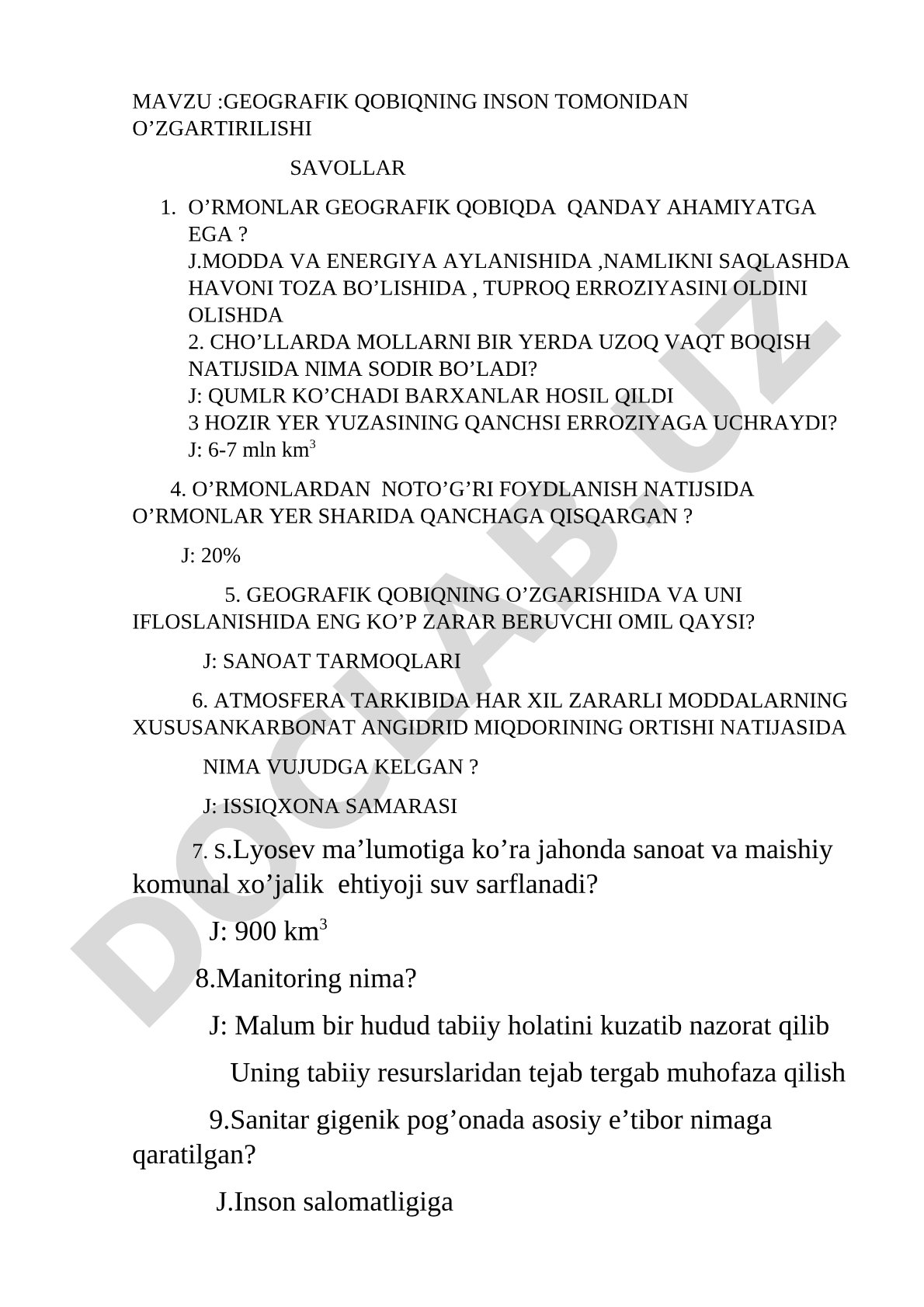 Geografik qobiqning inson tomonidan o'zgartirilishi