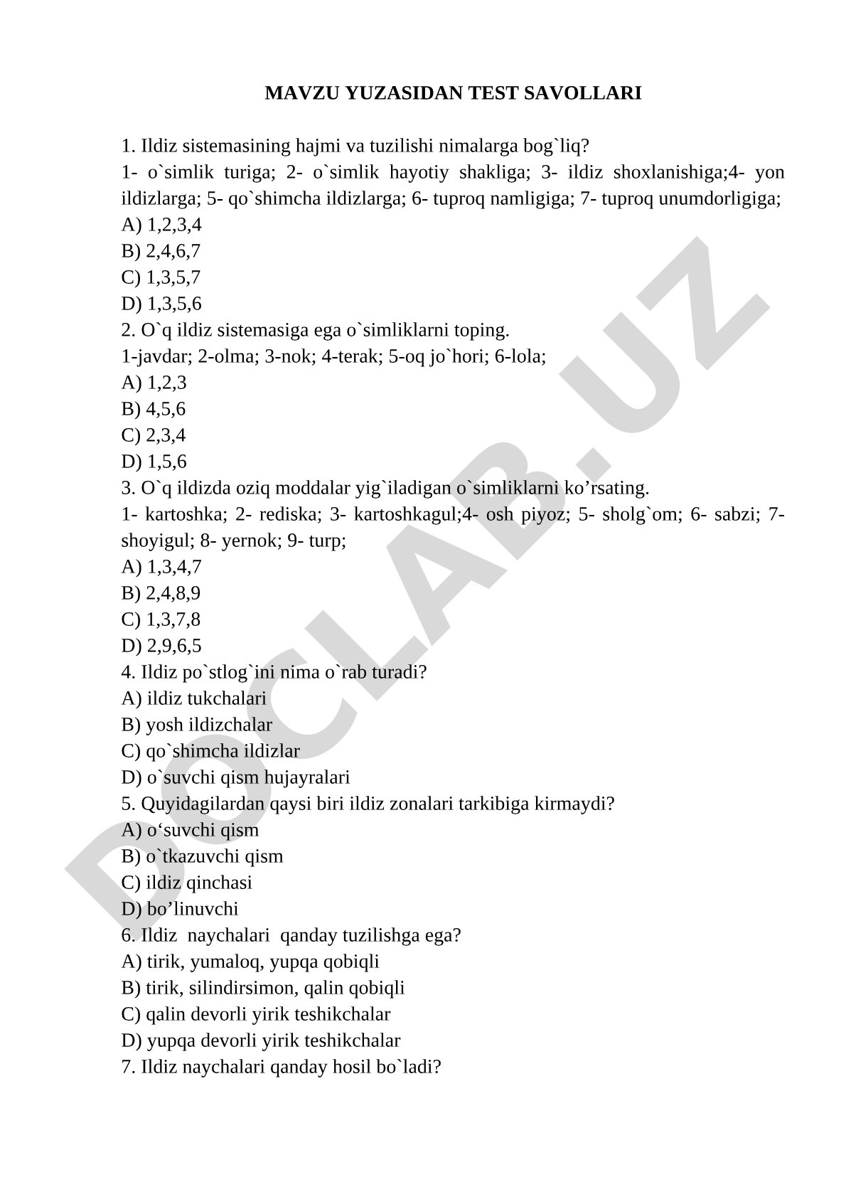 Ildiz sistemasi tuzilishi va funksiyalari