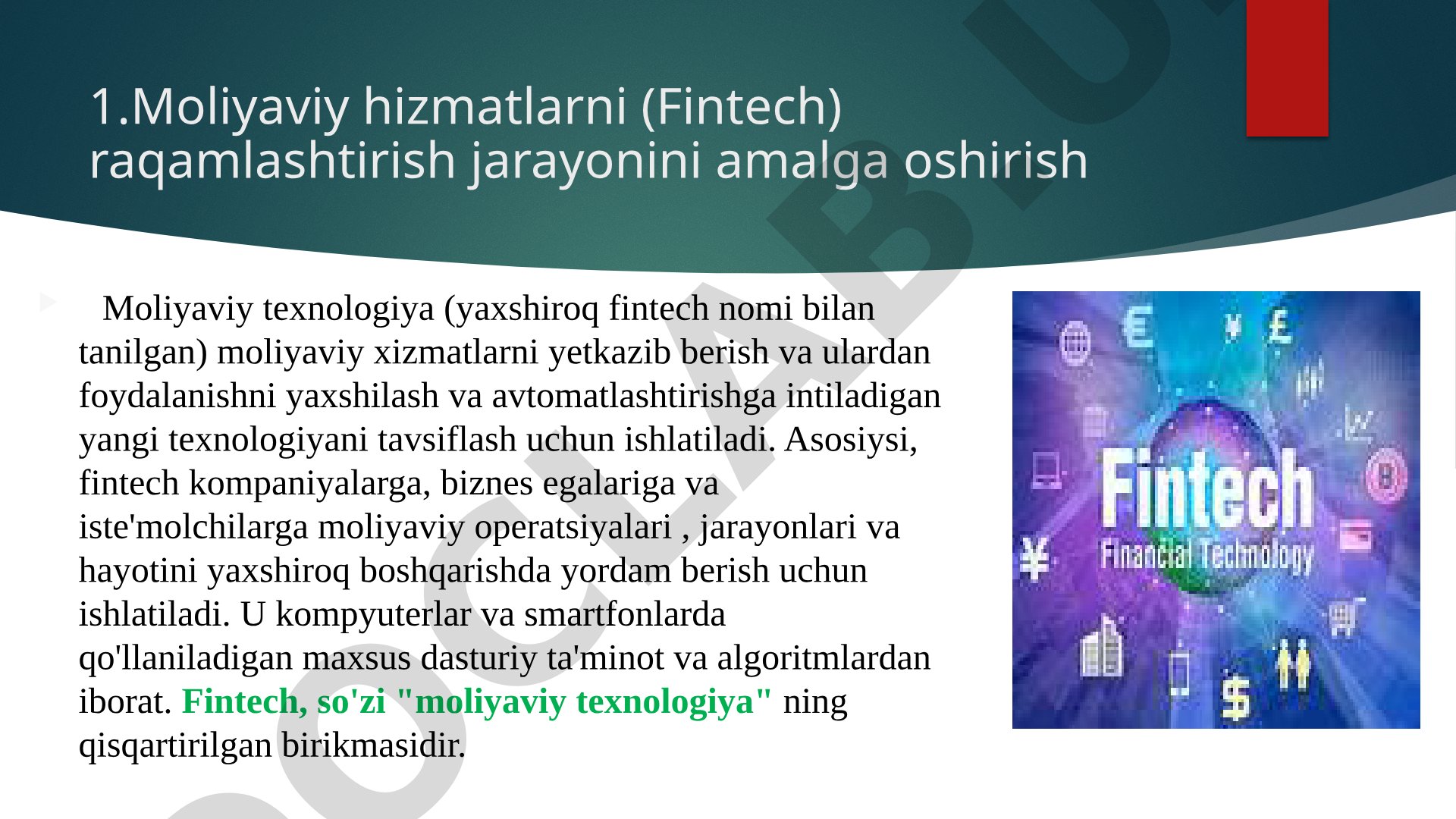 Bank-moliya xizmatlarini raqamlashtirish
