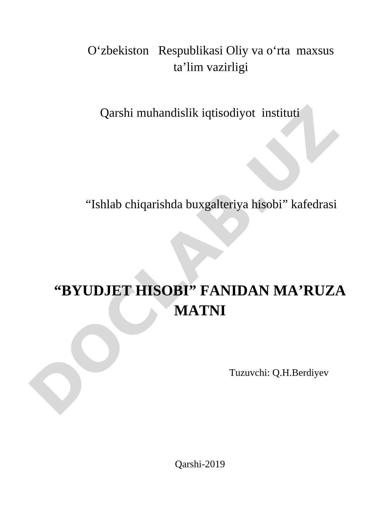 Davlat byudjeti hisobining predmeti va usullari