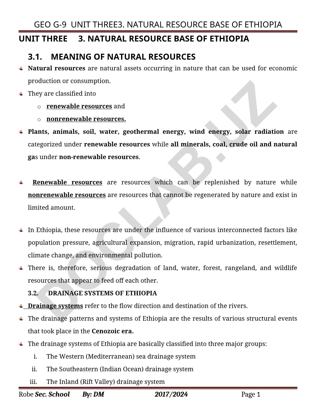 Natural Resource Base and Drainage Systems of Ethiopia