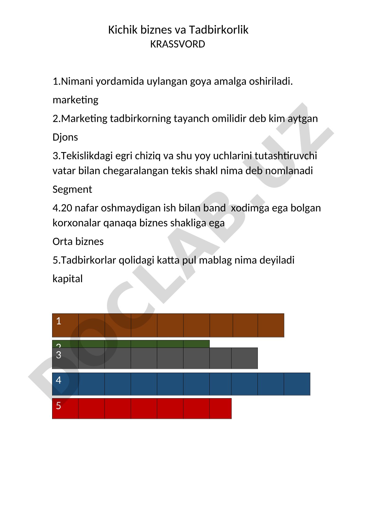 Krossvord: Marketing va biznes atamalari