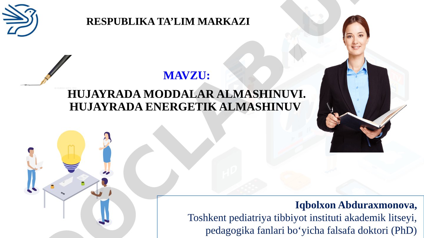 Hujayrada moddalar almashinuvi. Hujayrada energetik almashinuv