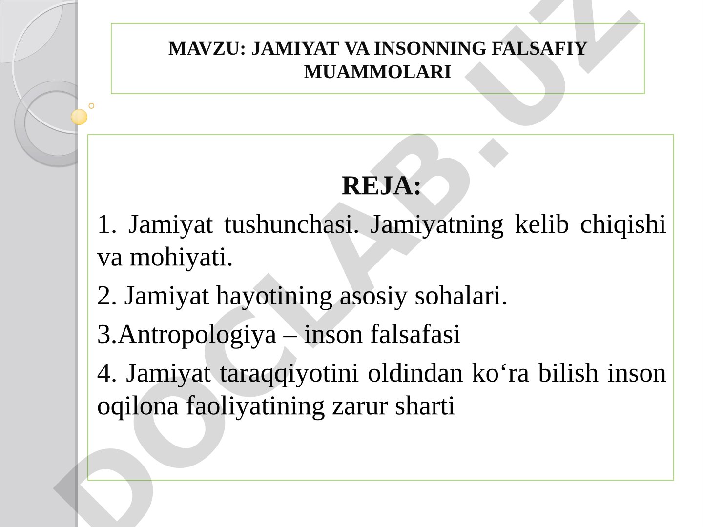 Jamiyat va insonning falsafiy muammolari