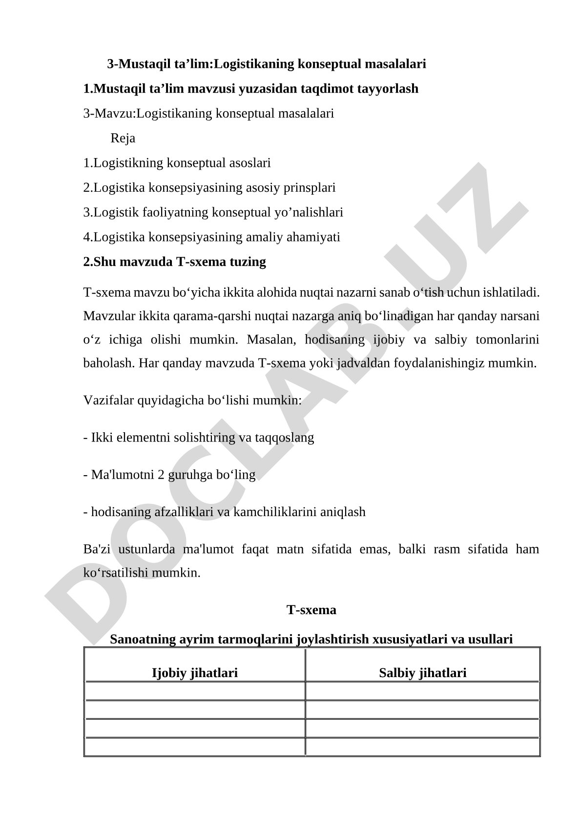 Logistikaning konseptual masalalari