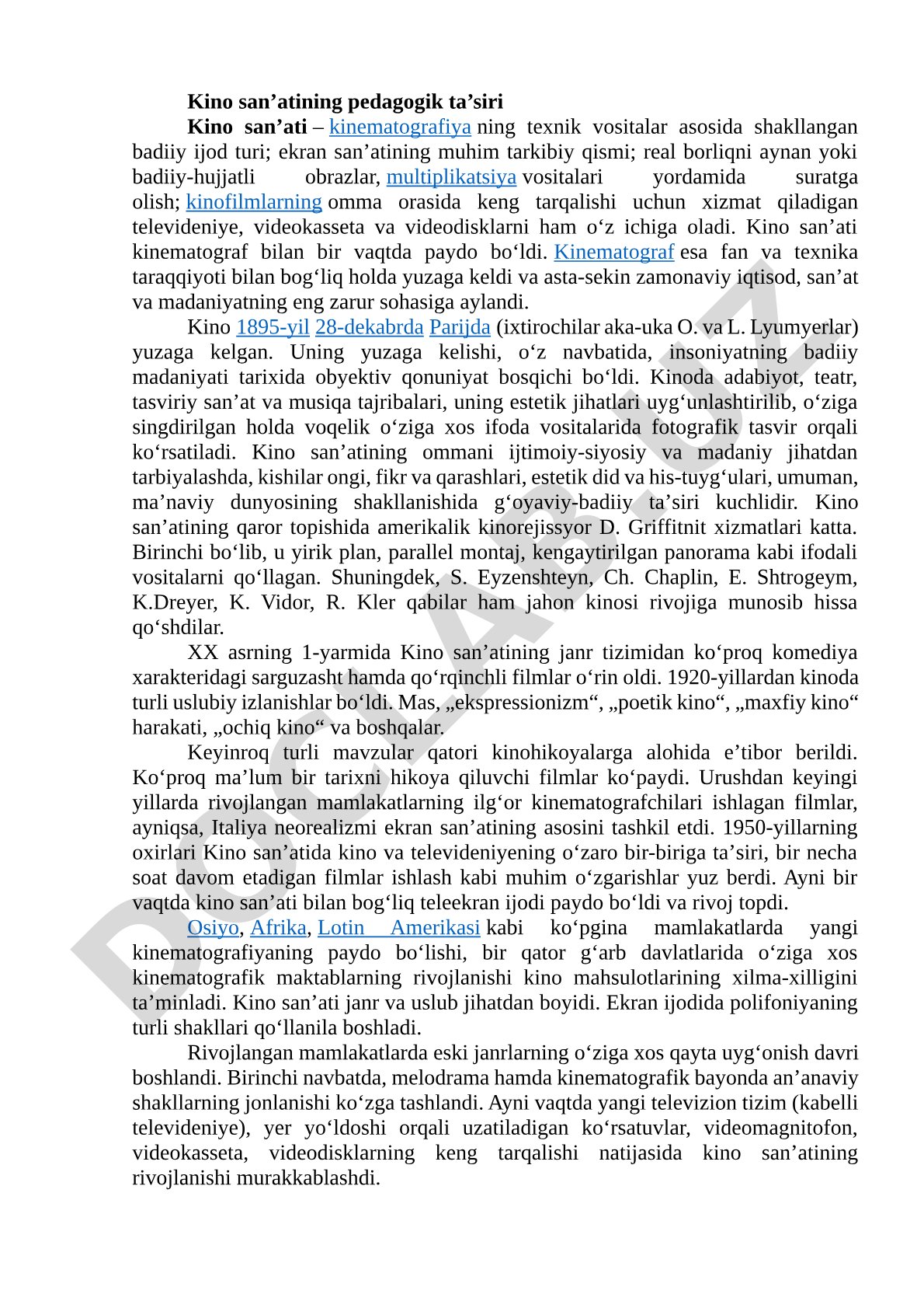 Kino san’atining pedagogik ta’siri