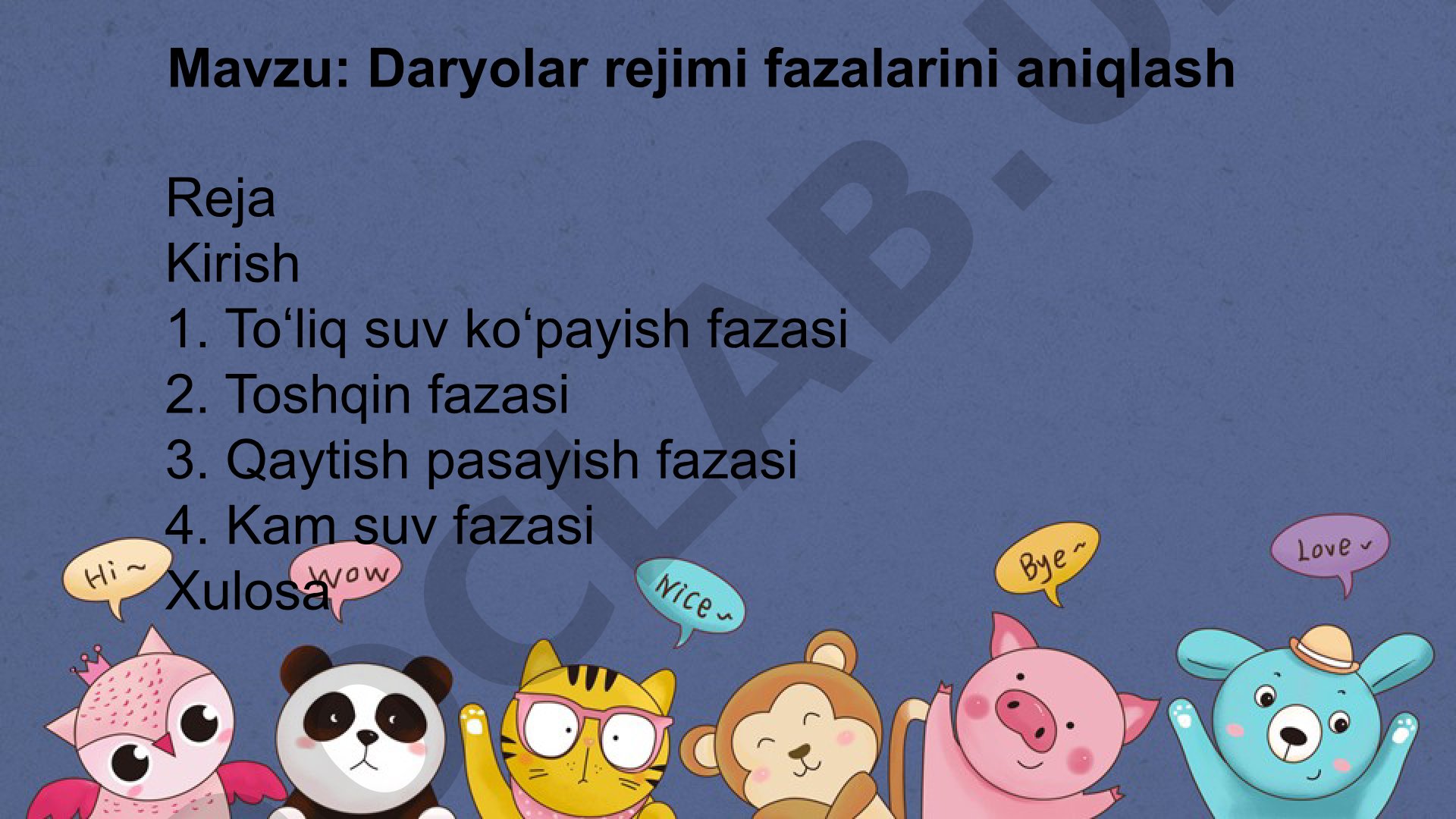 Daryolar rejimi fazalarini aniqlash