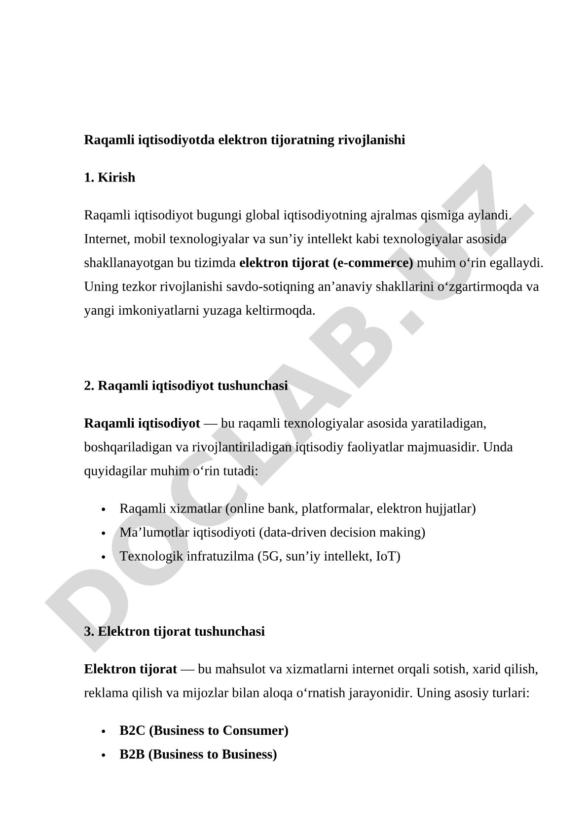 Raqamli iqtisodiyotda elektron tijoratning rivojlanishi