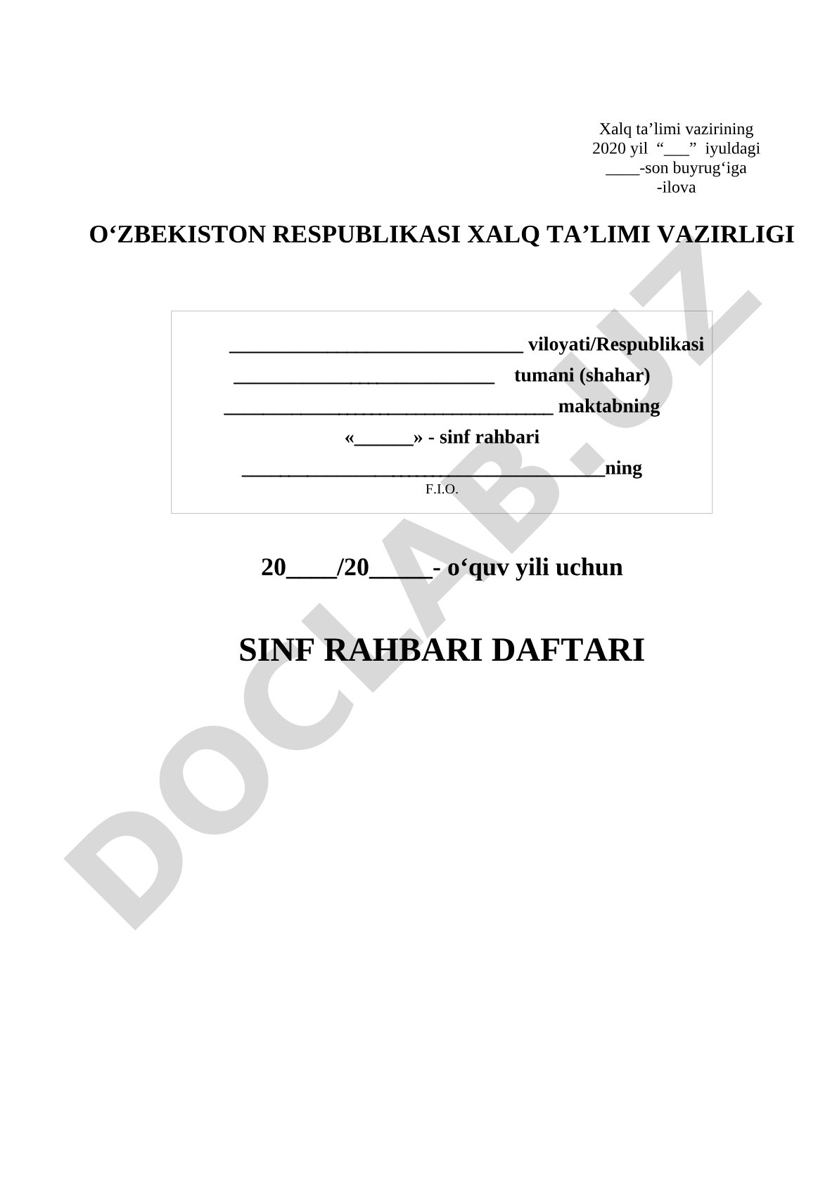 Sinf rahbari daftari