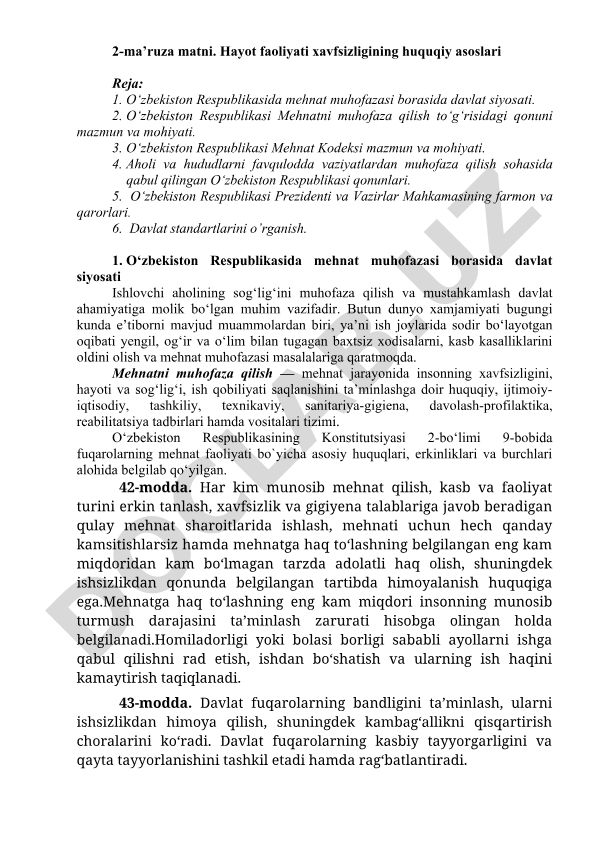 Hayot faoliyati xavfsizligining huquqiy asoslari