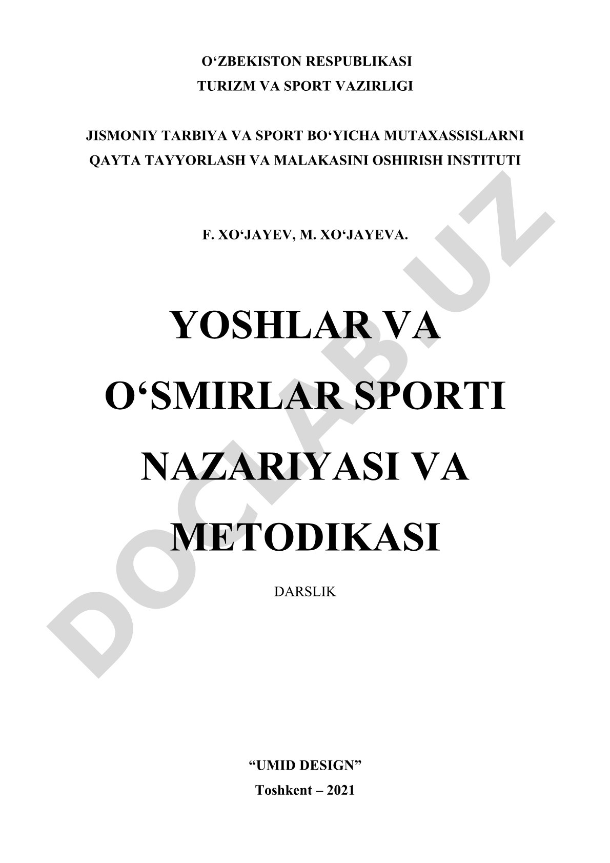 Yoshlar va o‘smirlar sporti nazariyasi va metodikasi