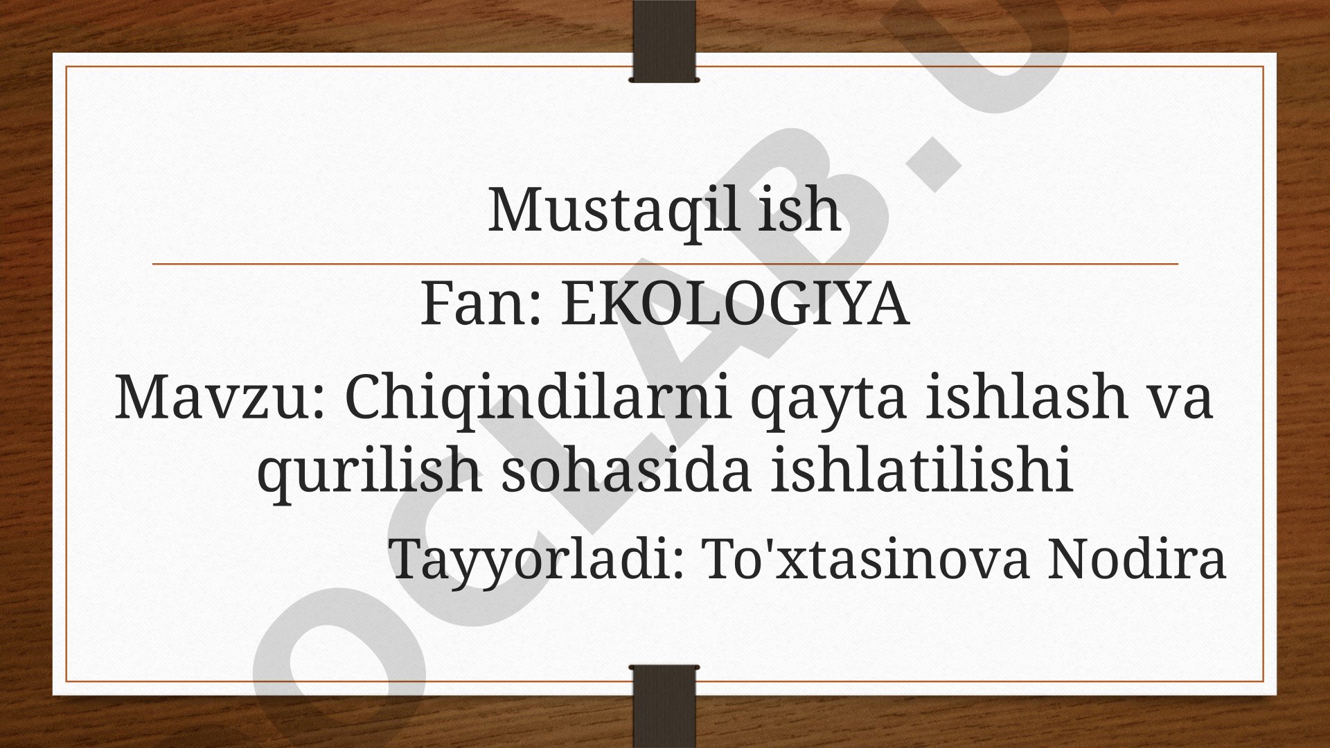 Chiqindilarni qayta ishlash va qurilish sohasida ishlatilishi