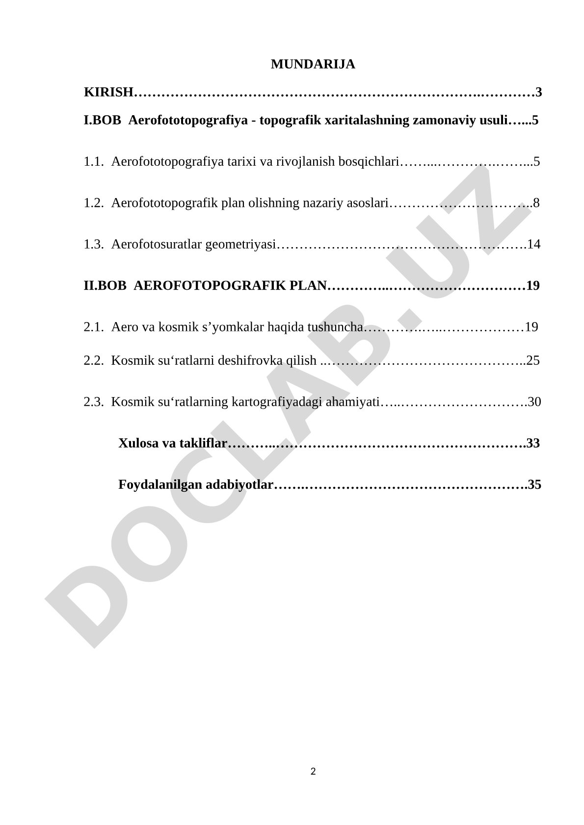 Aerofototopografik plan olish, aero va kosmik suratlar, deshifrovka haqida kurs ishi