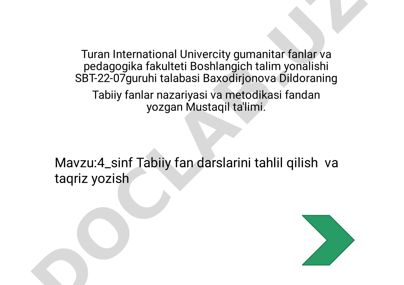 4-sinf Tabiiy fan darslarini tahlil qilish va taqriz yozish